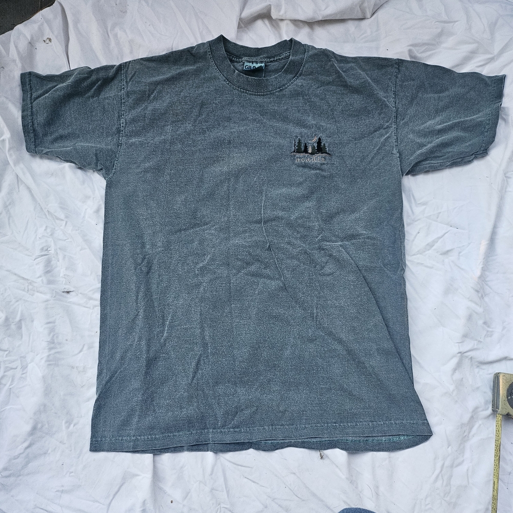 Vintage  Maine Acadia Nation Park Grey Blue Embroidered Shirt  Men’s Large